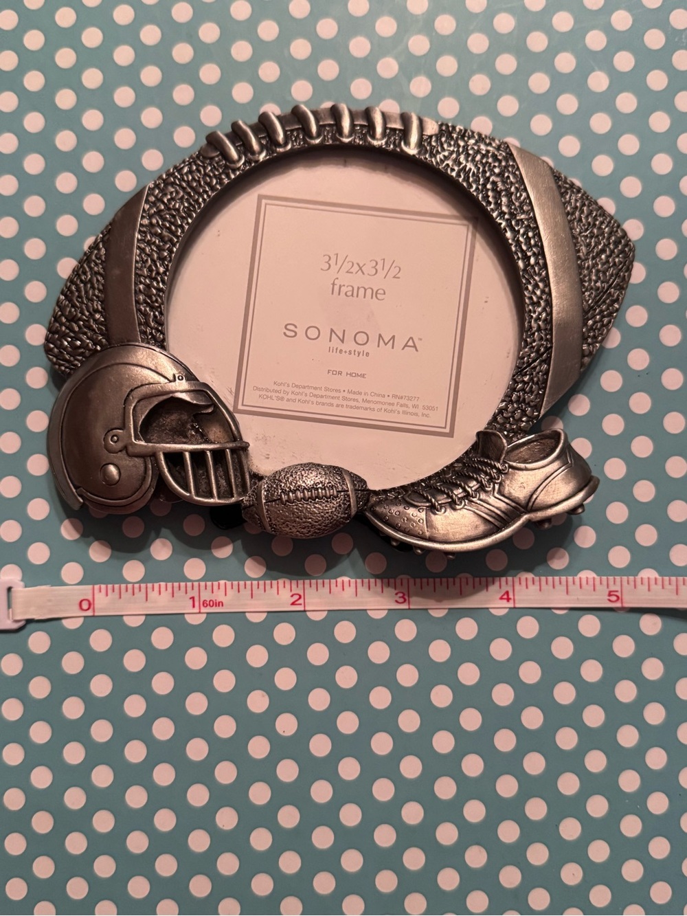 Pewter picture frame with Football Accents